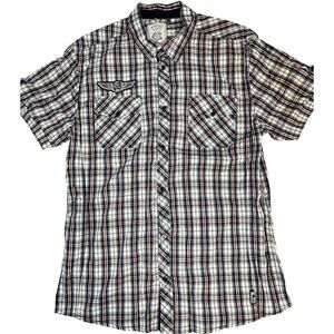 Buffalo DAVID BITTON Shirt Men's Size XL Button Down Blue Plaid Western Cowboy